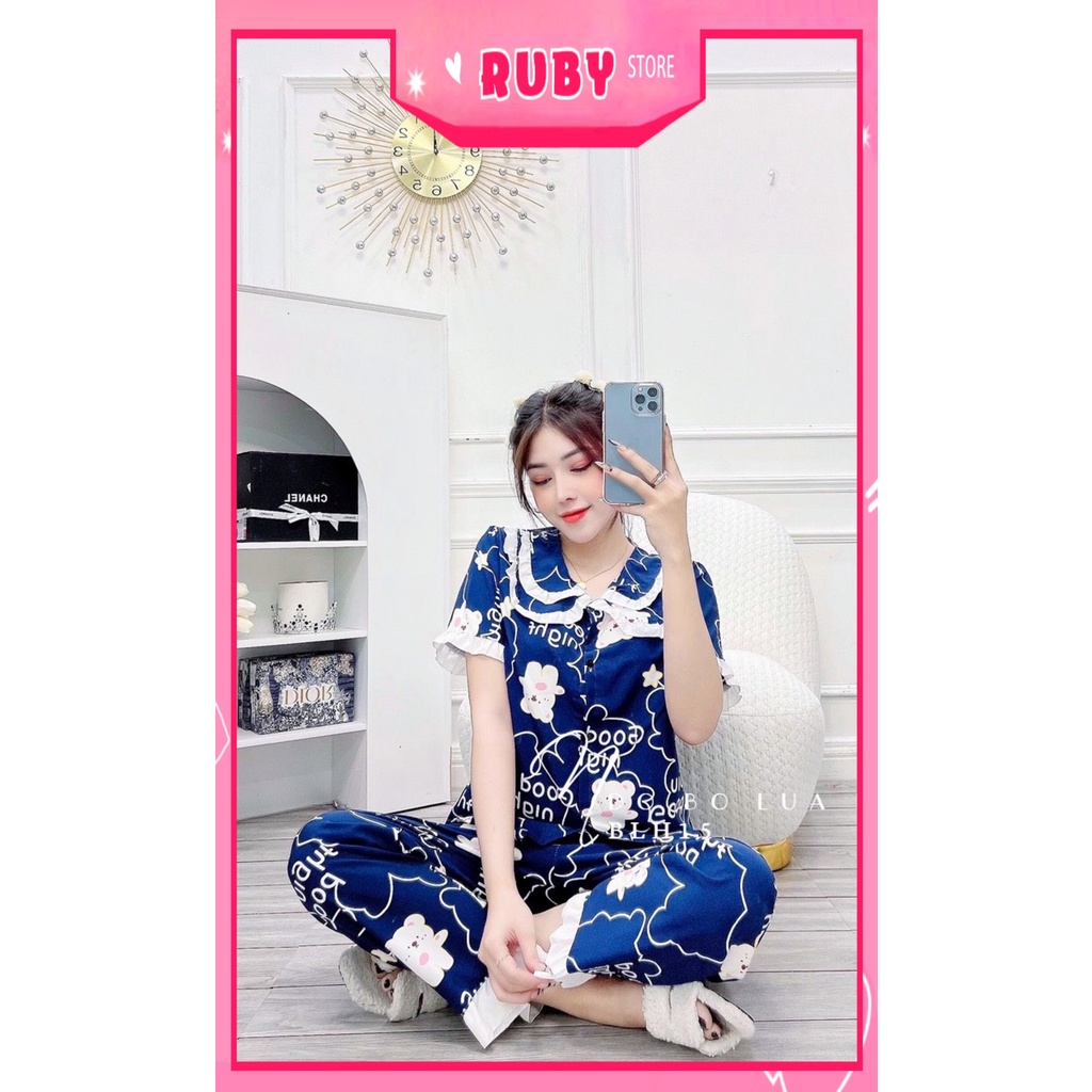Đồ bộ nữ mặc nhà ịn hình gấu hoạt hình dễ thương chất kate mềm mát BLH15
