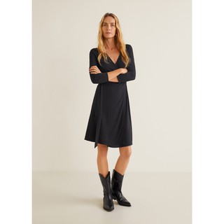 Đầm suông cổ V dài tay đen MNG 41013731 jf378 - Size XS