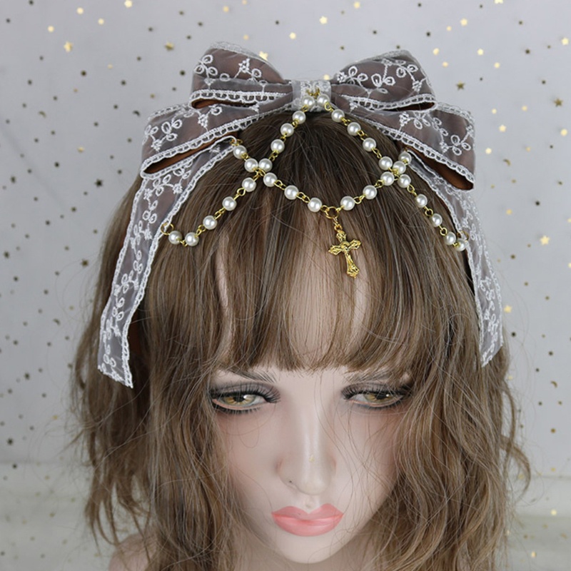 Băng Đô Ren Nhiều Lớp Đính Ngọc Trai Phong Cách Lolita