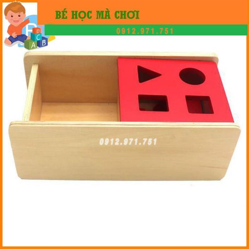 Hộp thả 4 hình khối cơ bản mầu đỏ - Giáo cụ Montessori