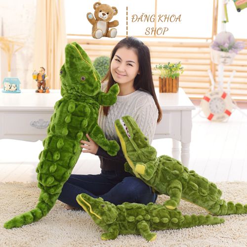 Gấu Bông Cá Sấu Mặt Ngáo Xanh, Gối Ôm Cá Sấu Màu Xanh Bông Vải Nhung Siêu Mềm Mịn