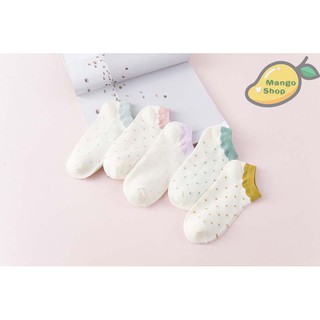 Tất len cổ ngắn chấm bi pastel