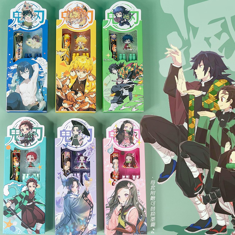 Bộ Bút Máy Kimetsu no Yaiba Có Hộp Mực Điều Chỉnh Tư Thế Ngòi EF Dễ Thương Cho Học Sinh Kamado Tanjirou Nezuko Agatsuma Zenitsu