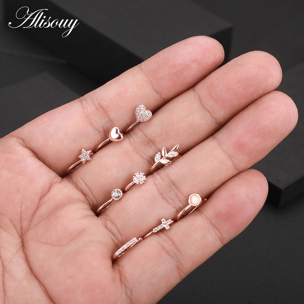 Alisouy 1 Khuyên Kẹp Mũi / Vành Tai / Cơ Thể Hình Hoa / Ngôi Sao / Trái Tim / Chữ Thập Đính Đá Zircon Giả Cho Nữ