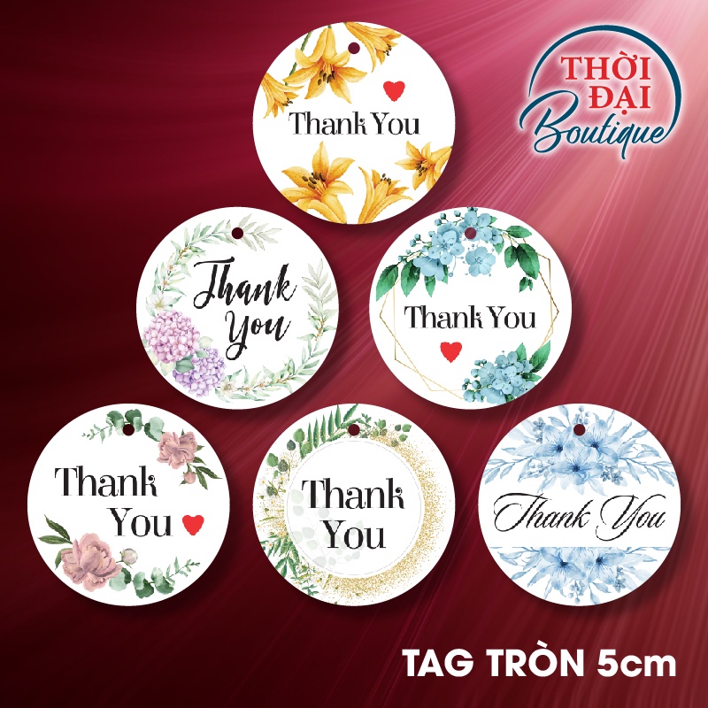 100c - Tag treo / Thẻ treo giấy "Thank You" Flower Decor  - Nhiều mẫu