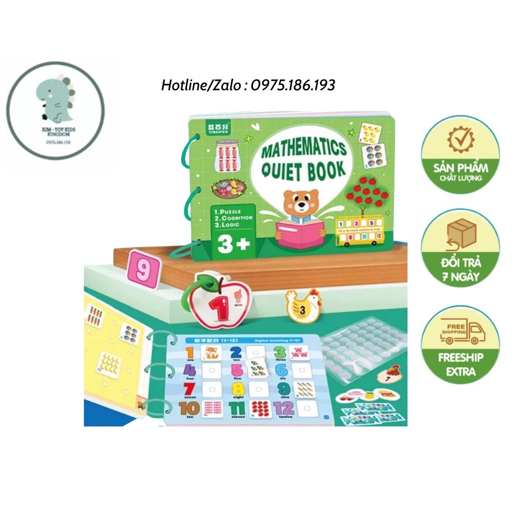 Học liệu Toán học thông minh đầu đời cho bé Mathematics Quiet Book,Học liệu bóc dán Montessori, Sách Bóc Dán Toán