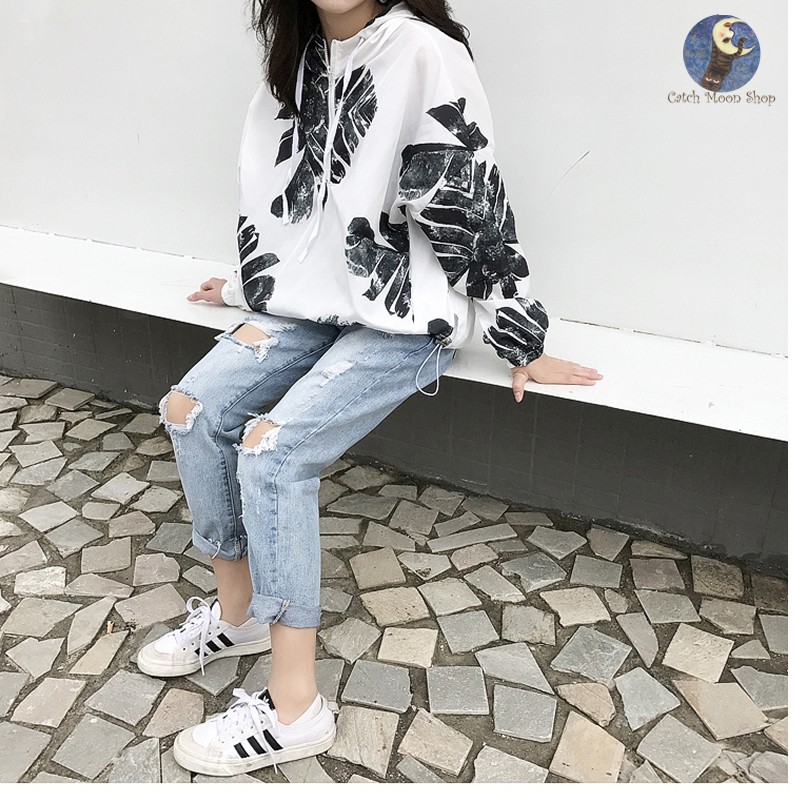 Áo gió Ulzzang hoạ tiết lá cây freesize | BigBuy360 - bigbuy360.vn