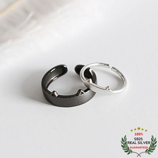 Nhẫn đôi bạc s925 happy cats trắng đen trẻ trung cá tính | nhẫn cặp bạc thời trang