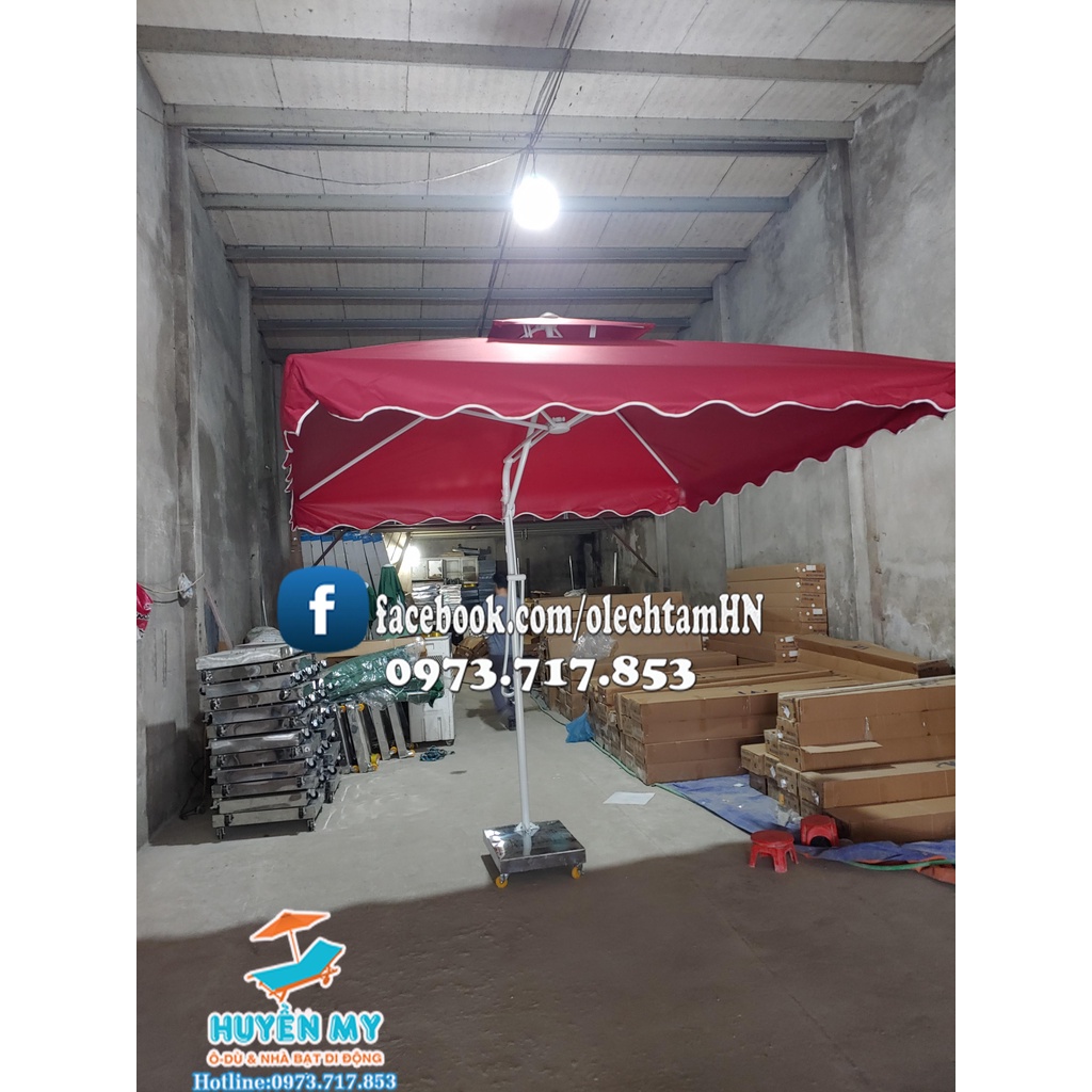Ô lệch tâm vuông 2m5 - Ô Dù lệch tâm ngoài trời 2m5x2m5 che mưa che nắng vải bạt PU