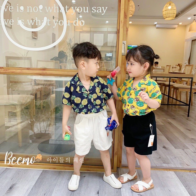 Set sơ mi hoa quả đi biển cho bé