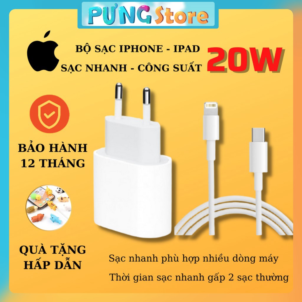 Bộ sạc nhanh 20W IPhone 12 chân tròn EU Nguyên Seal Full box BH 12T