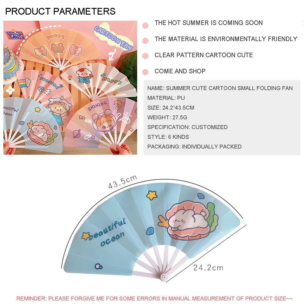 Quạt giấy gấp cầm tay nhỏ gọn in họa tiết hoạt hình đáng yêu cho học sinh/trẻ em/bạn nữ