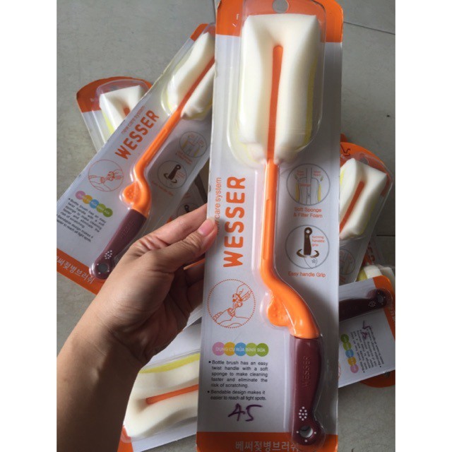 (Made in Vietnam) Dụng cụ vệ sinh cọ rửa bình sữa 360 độ Wesser (Công nghệ Hàn Quốc)