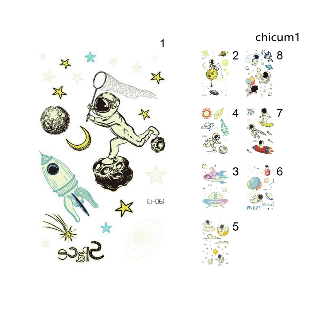 Miếng Dán Hình Xăm Tạm Thời Họa Tiết Hành Tinh/Hành Tinh/Hoạt Hình Màu Dạ Quang Chống Nước Cho Bé