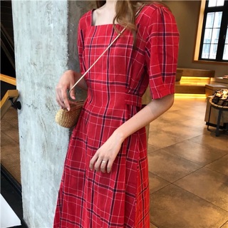 Váy vintage caro đỏ hàng order