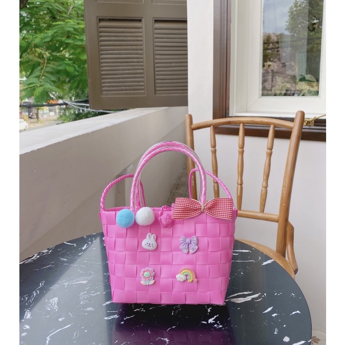 Túi xách mini đính charm xinh xắn, túi xách đeo chéo