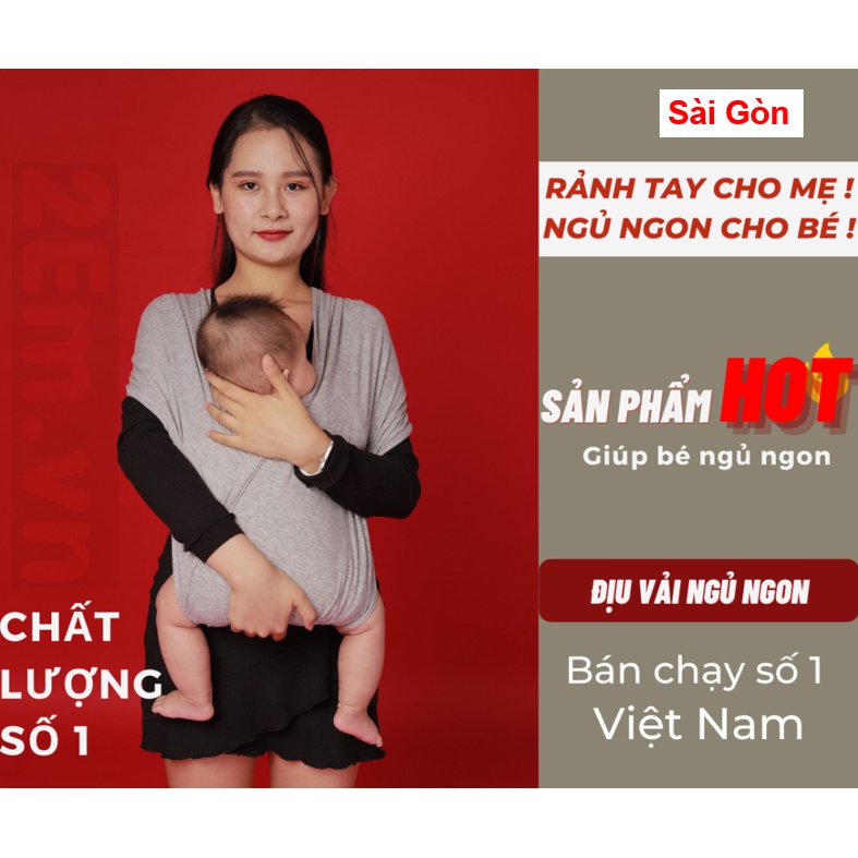 Sài Gòn - Địu vải em bé sling Cao Cấp 2Em - chỉnh Size - 0-24 tháng tuổi mềm mại, thoáng khí, co giãn, ngủ thumbnail