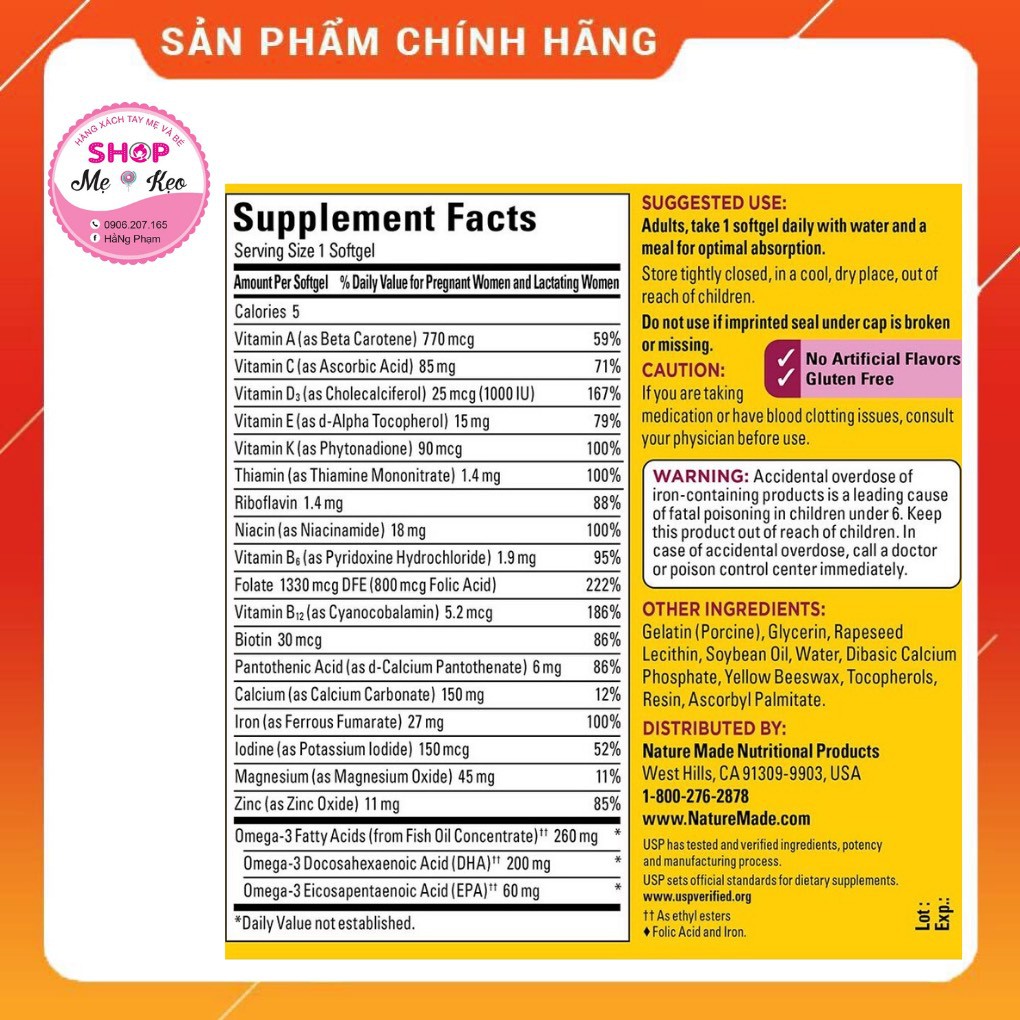 Date 2023 viên uống bổ bà bầu nature made prenatal multi dha - ảnh sản phẩm 4