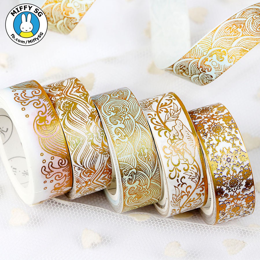 Băng dán Washi tape HOA VĂN THIẾP VÀNG chủ đề GẤM VÓC LỤA LÀ