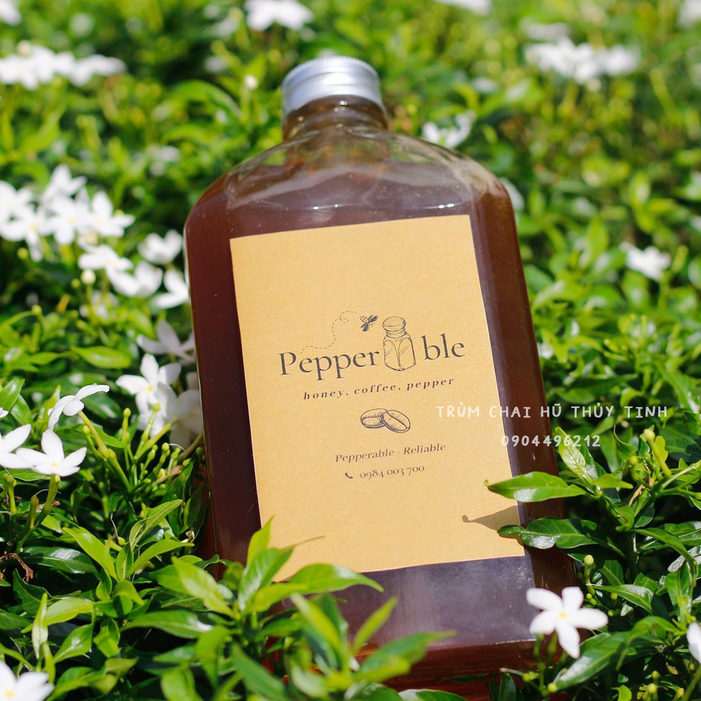 Chai thủy tinh dẹt vai vát nắp nhôm 500ml  - Đựng cà phê, nước ép, cold brew,...