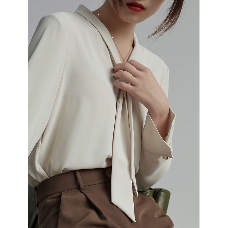 Áo Sơ Mi Chiffon Tay Dài Dáng Rộng Cổ Chữ V Màu Đen Thời Trang Dành Cho Nữ