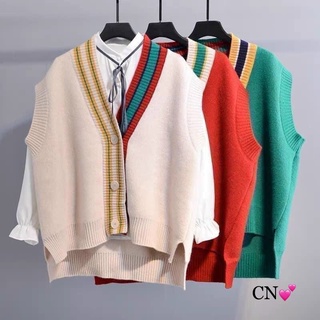 Áo gile len xẻ vạt viền cổ 2 màu