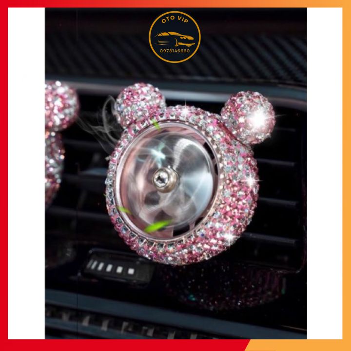 Gấu đá kèm sáp thơm - cài cửa gió điều hòa xe ô tô hình tai gấu đính đá dễ thương