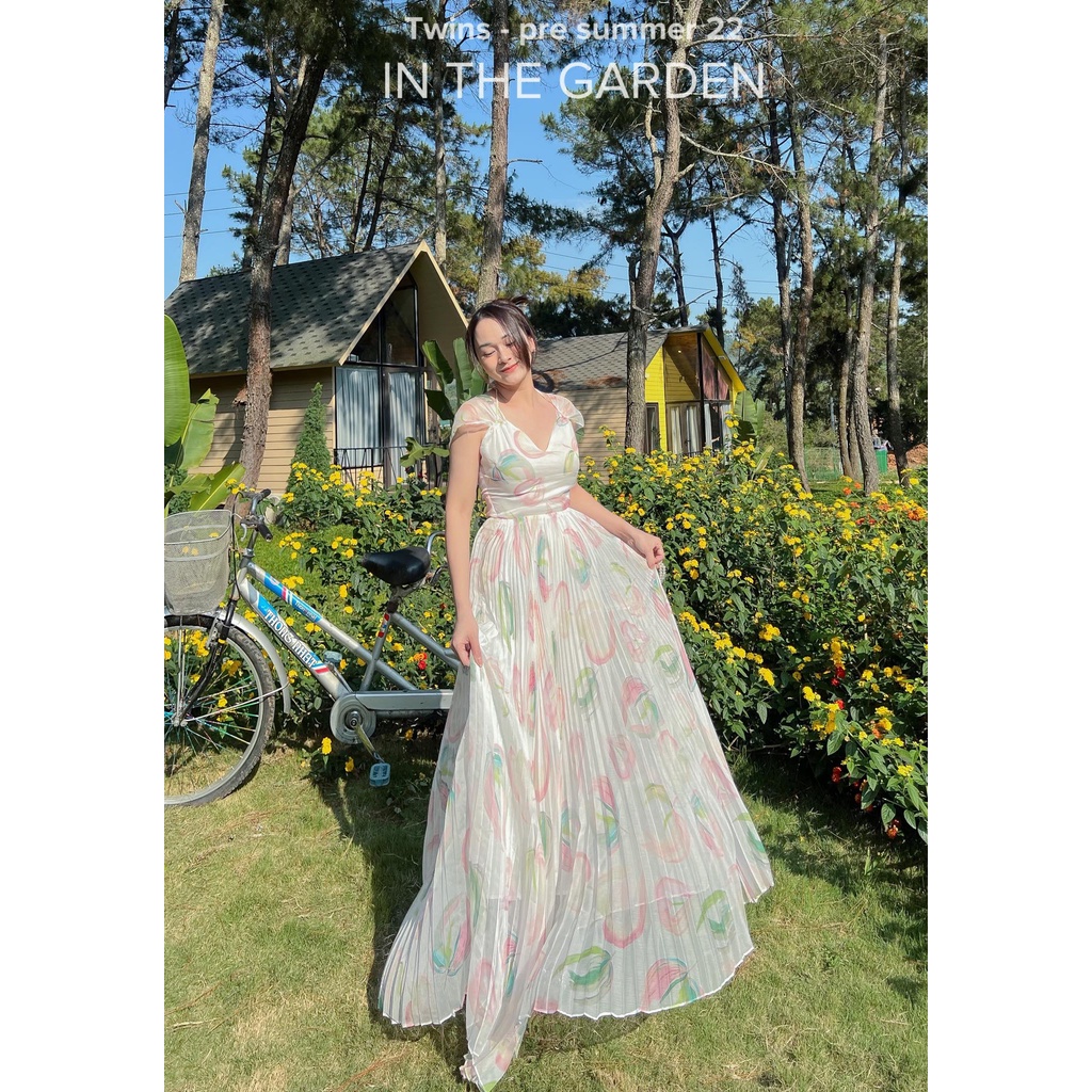 Đầm maxi hoa dập li (Floral printed maxi dress )