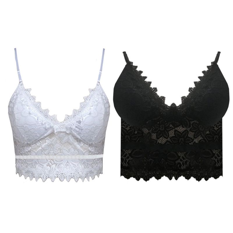 Áo croptop hai dây cổ chữ V phối ren hoa gợi cảm size S-3XL cho nữ