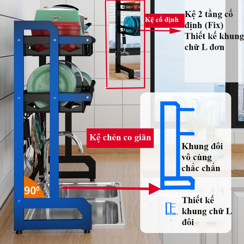 Kệ Chén, Kệ Để Bát Đũa Dao Thớt Thông Minh Co Giãn Chắc Chắn Bền Đẹp