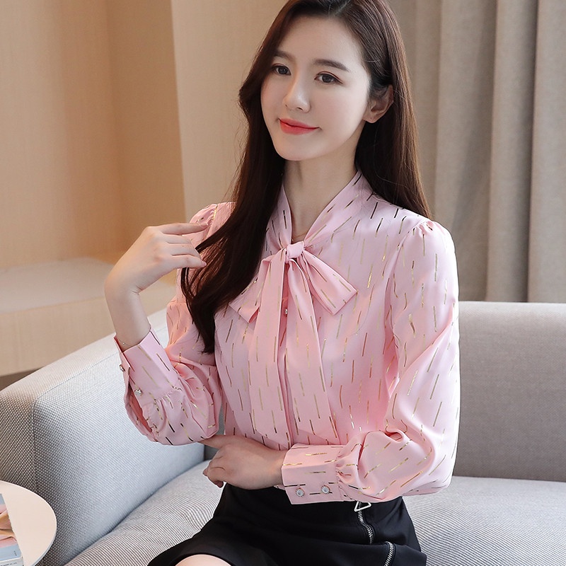 Áo sơ mi voan tay dài thanh lịch thời trang công sở cho nữ