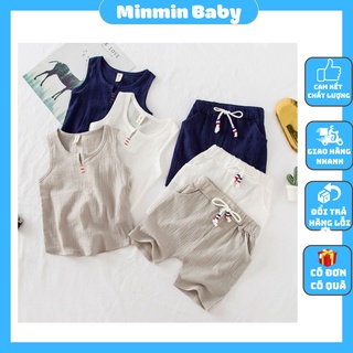 Bộ ba lỗ sát nách cho Bé trai MINMIN BABY, đồ bộ quần áo bé trai chất đũi không nhăn cho bé QATEAO6từ 8-23kg