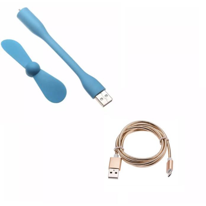 Quạt USB mini cánh rời / USB Fan (Xanh) + Tặng cáp sạc bọc dù đầu Sam.sung siêu bền
