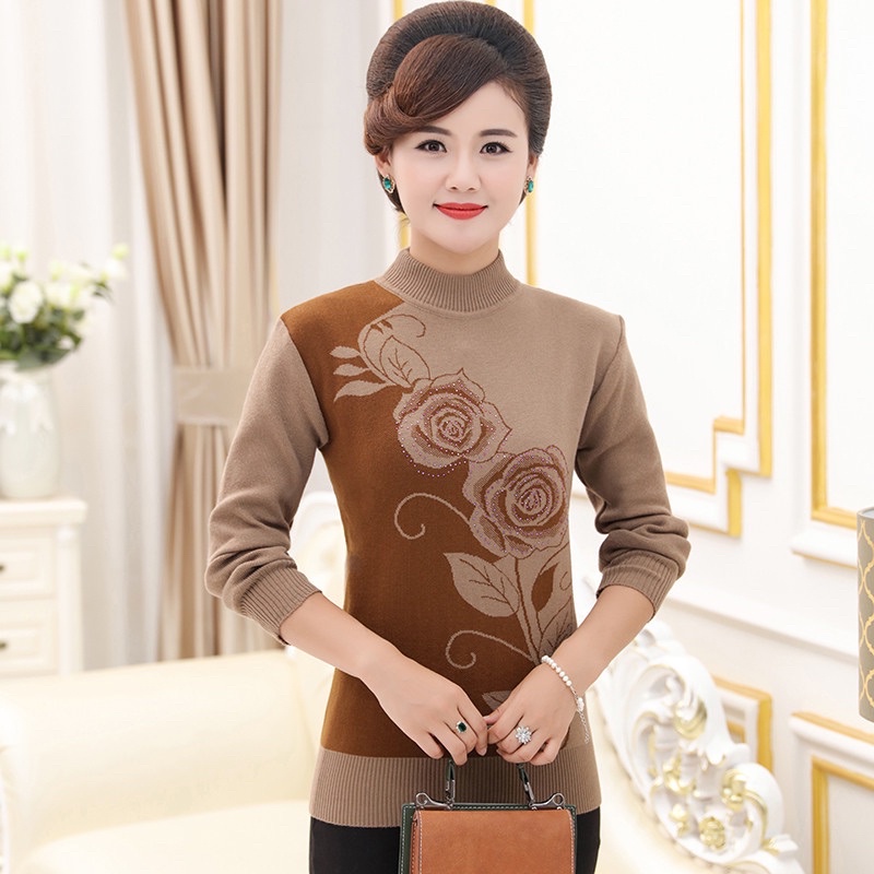 Áo len trung niên nữ phối hoa sang trọng thanh lịch_áo ấm mùa đông cho bà cho mẹ | BigBuy360 - bigbuy360.vn
