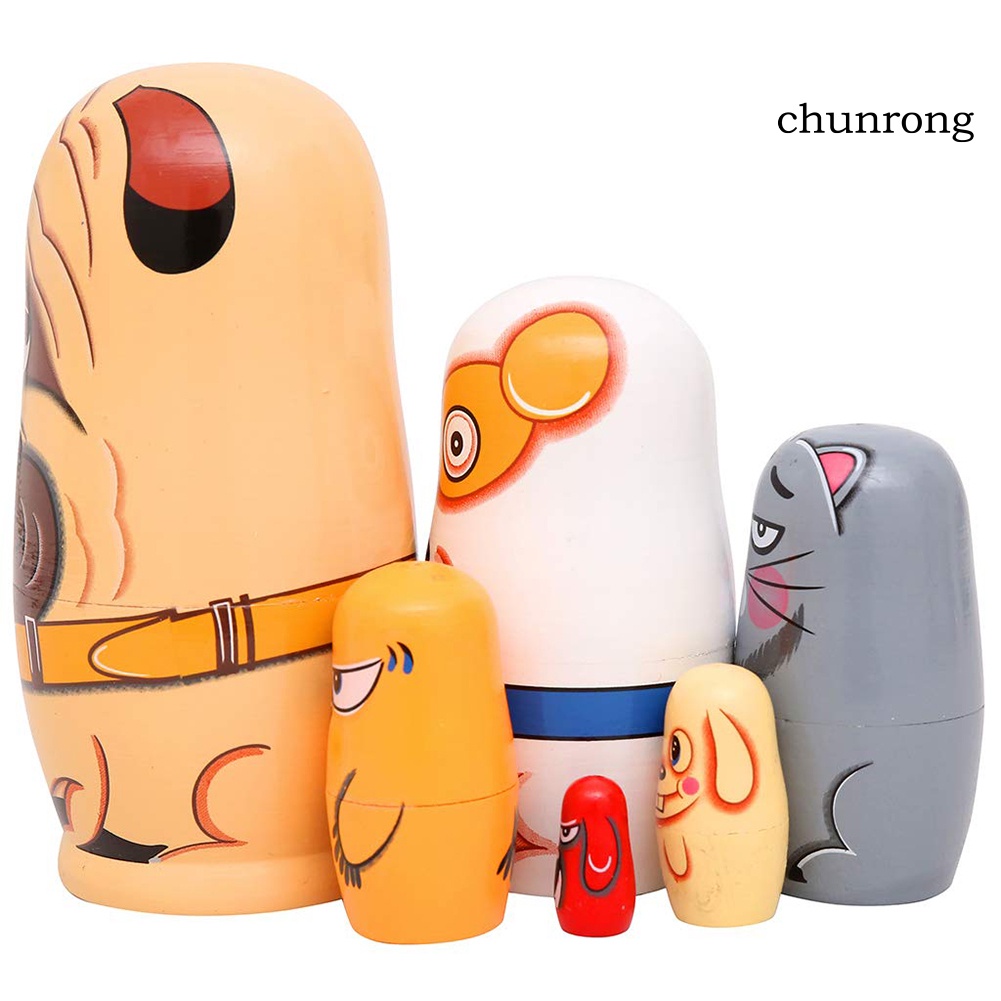 Cr-set 6 Búp Bê Nga Bằng Gỗ Thủ Công Trang Trí Để Bàn Trang Trí