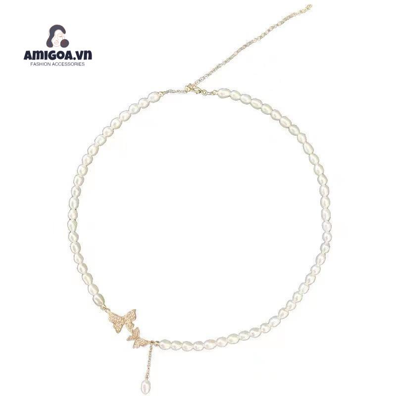 ✨✨Vòng cổ Mặt Hình Bướm Đính Đá Zircon Ngọc Trai Sang Trọng Cá Tính Đa Năng Thời Trang Cho Nữ