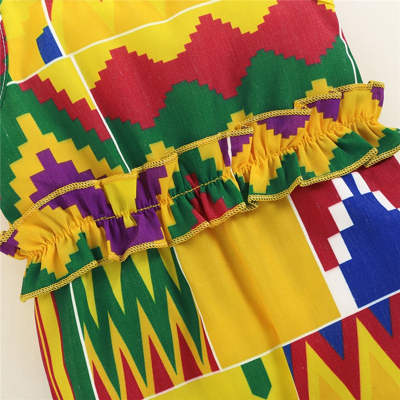 Áo liền quần MIKRDOO hai dây in họa tiết hình học đáng yêu thời trang mùa hè cho bé