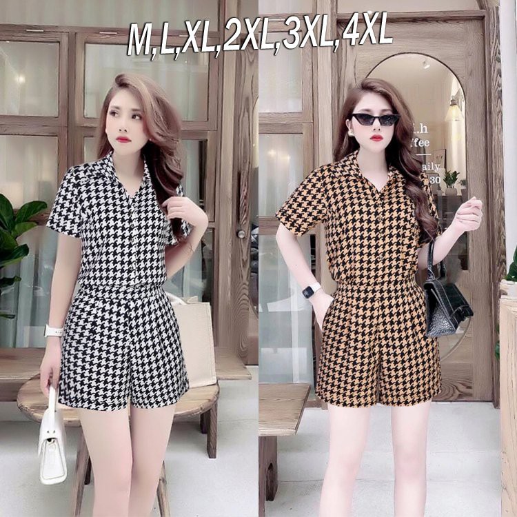 Set nguyên bộ quần short áo sơ mi họa tiết thiết kế cao cấp