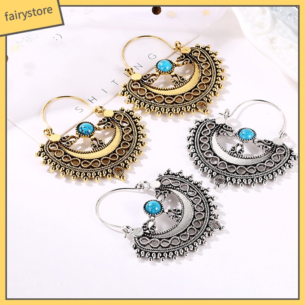 Khuyên Tai Chuỗi Đính Đá Ngọc Lam Nhân Tạo Phong Cách Dân Tộc Thời Trang Cho Nữ