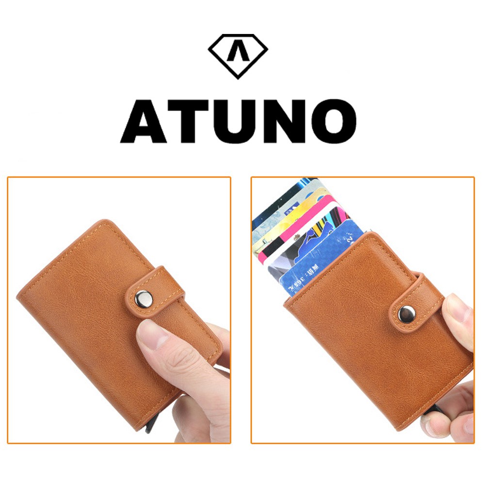 Ví mini cầm tay, đựng thẻ ATM, giấy tờ tùy thân ATUNO AT01 nhiều ngăn kèm nút bấm