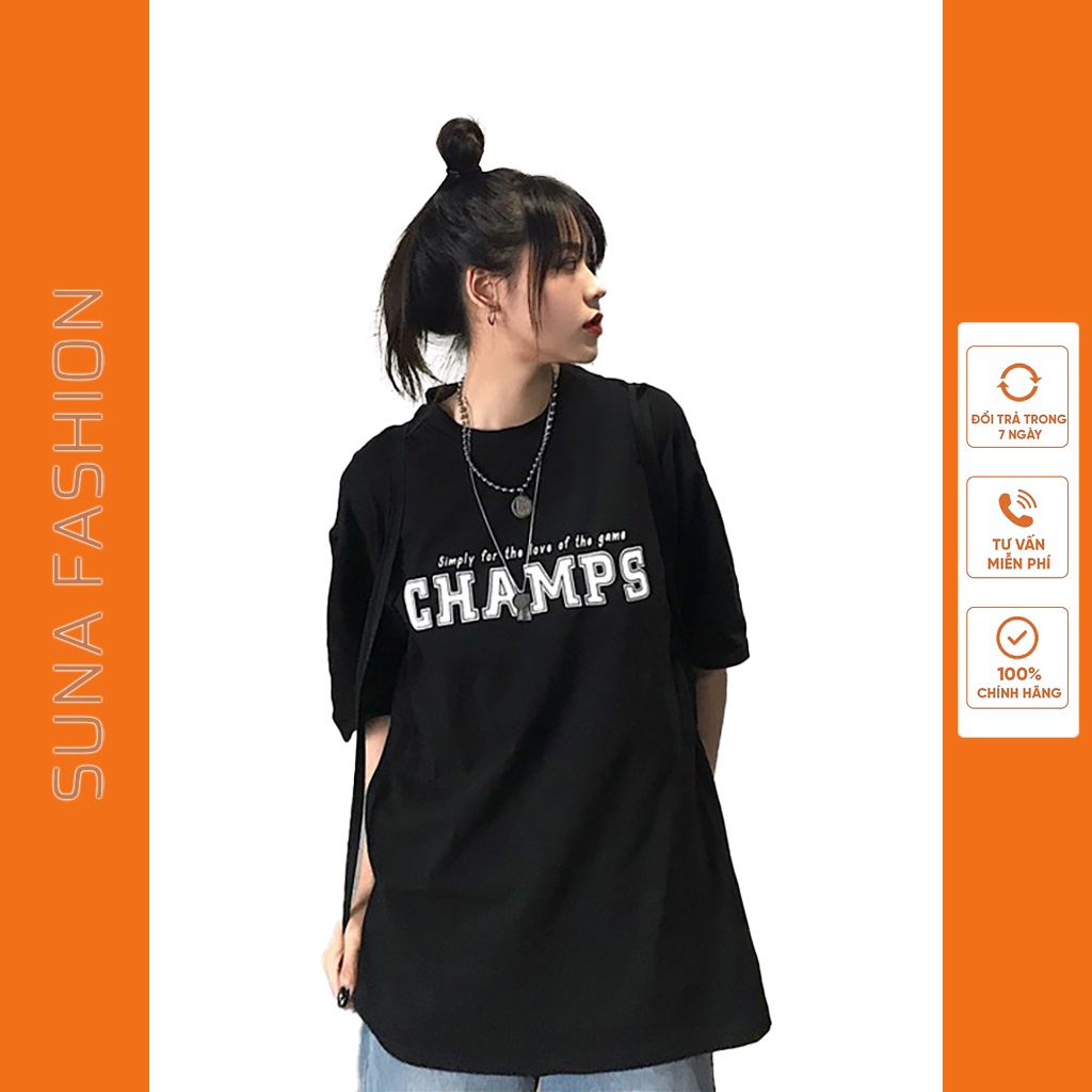 Áo phông nữ form rộng tay lỡ giấu quần, Áo thun nữ form rộng SUNA FASHION không bám lông từ 50 - 75kg