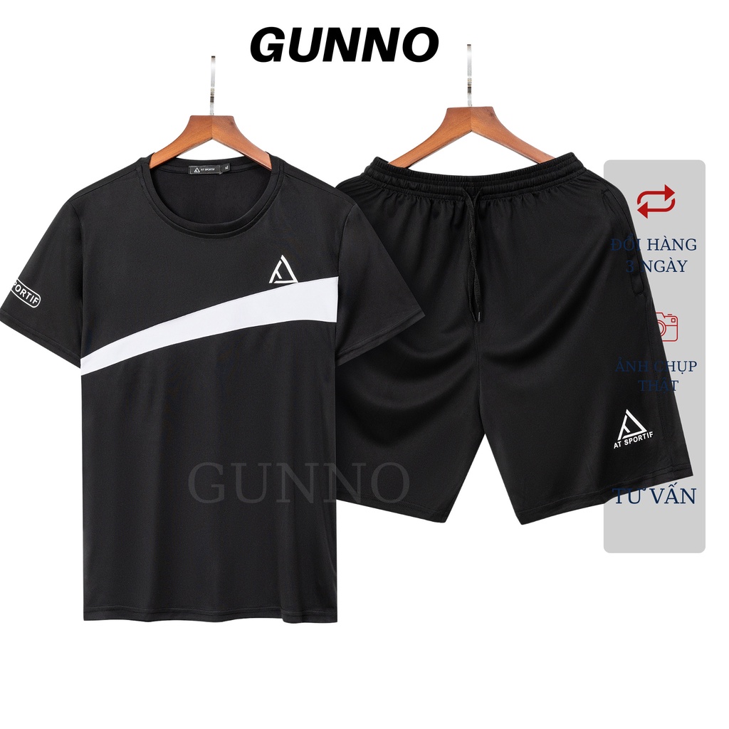 Bộ Thể Thao Nam phối ngang GUNNO vải thun lạnh thoáng mát co giãn năng động thời trang