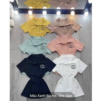 áo thun ôm body cổ bẻ thêu ngực xinh, ảnh thật, thun bozip mềm mịn