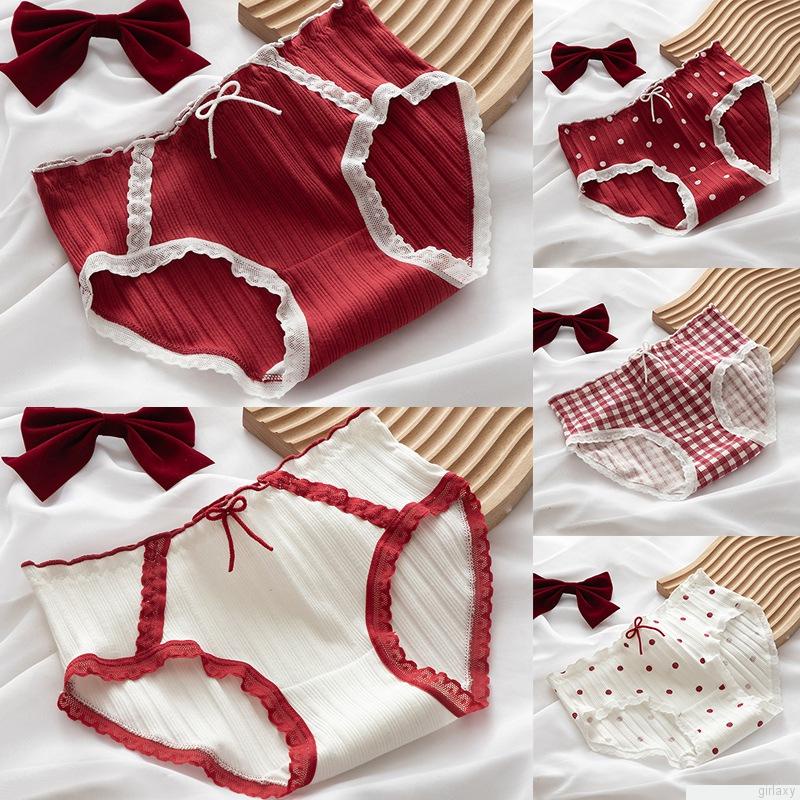 Quần lót cotton mềm mại thoáng khí phối bèo đính nơ ngọt ngào nữ tính phong cách Hàn Quốc cho nữ