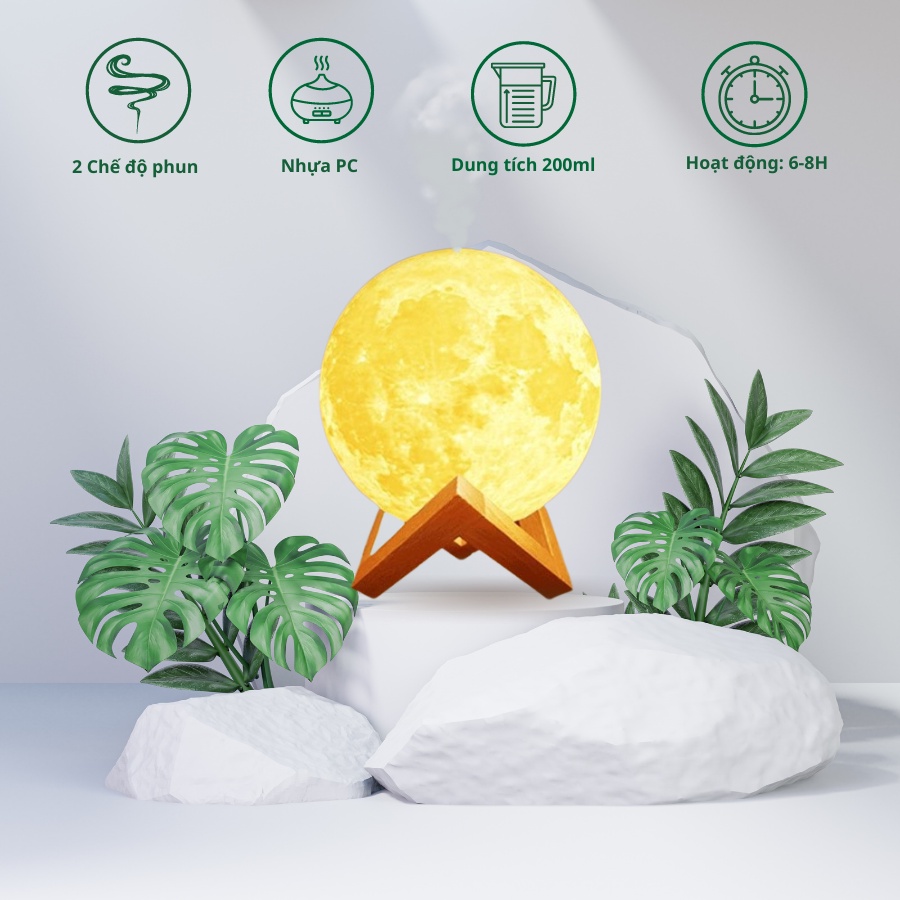 Máy Phun Sương Tinh Dầu Phòng Ngủ Mặt Trăng Xông Phòng Khuếch Tán Toả Hương Thơm Tạo Độ Ẩm Khử Mùi Đuổi Muỗi Côn Trùng
