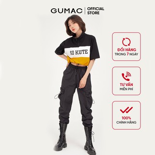 Áo thun nữ phối dây kéo GUMAC phong cách unisex năng động ATB461
