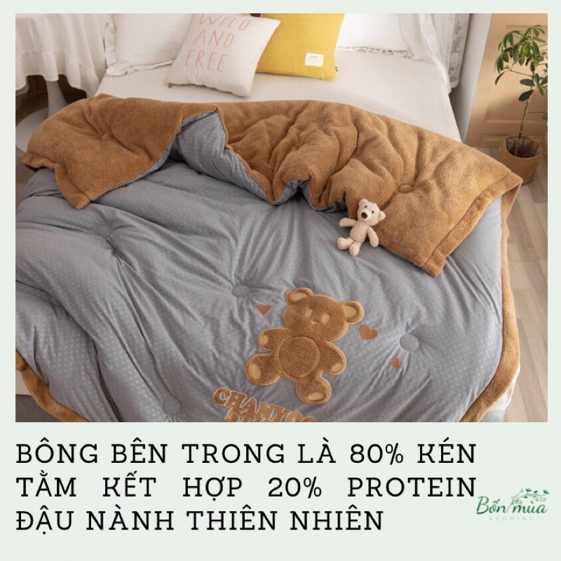 Chăn Lông Thỏ Chanyoou  Từ Bông Tơ Tằm Và Đậu Nành Siêu Xịn, kích thước 2mx2m3, cân nặng 4kg - nhập khẩu cao cấp