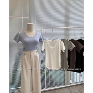Áo Cotton Nữ Áo Thun Nữ Cổ Tim Vạt Tôm Basic Siêu Dễ Mặc