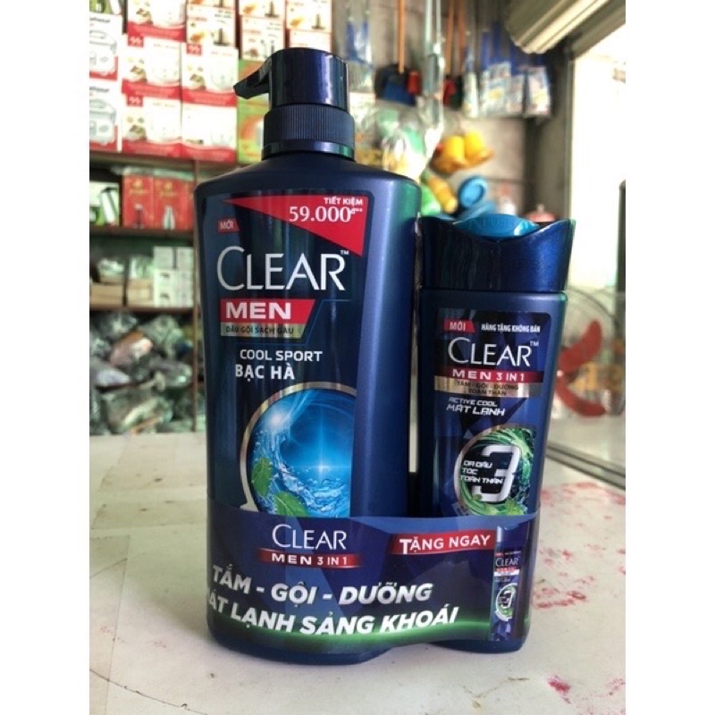 Dầu gội đầu Clear Men cool sport bạc hà 1chai 630g tặng chai tắm gội 140g