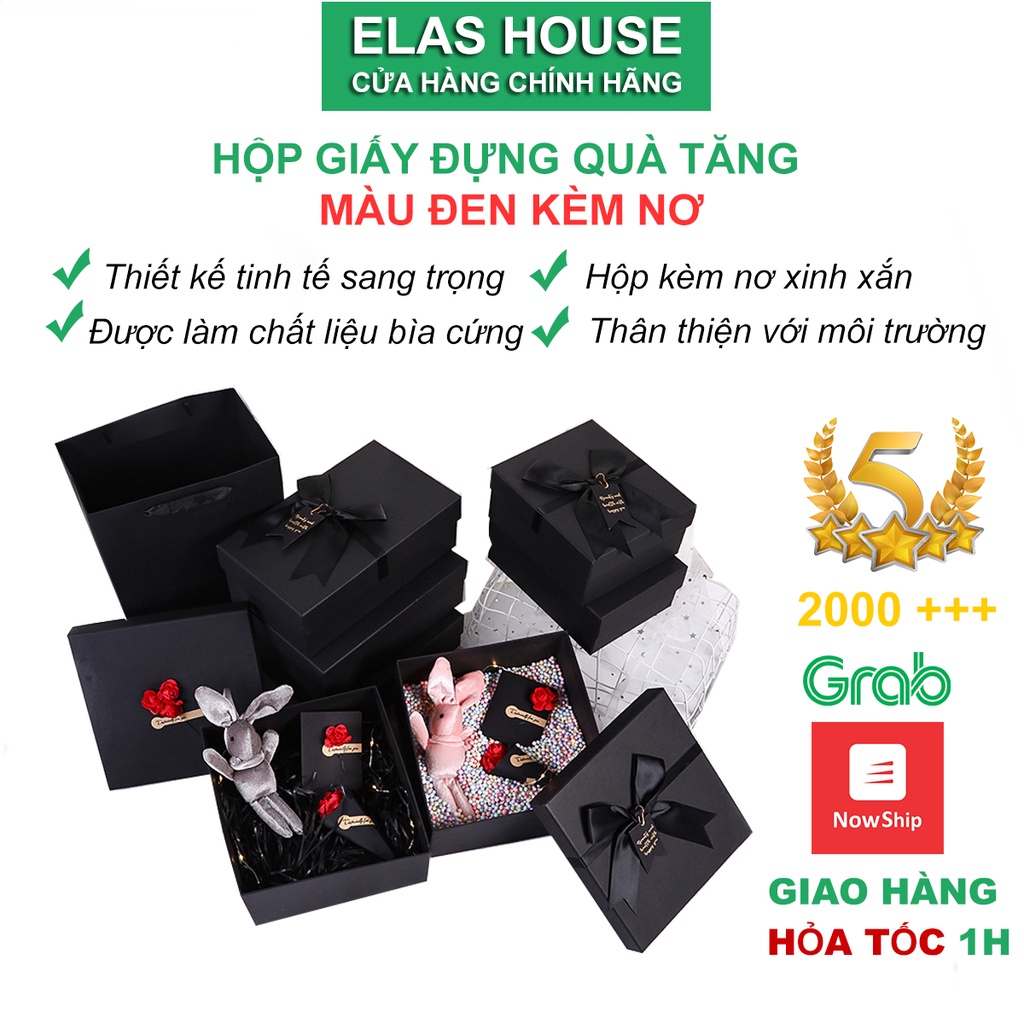 Hộp đựng quà tặng màu đen kèm nơ sang trọng
